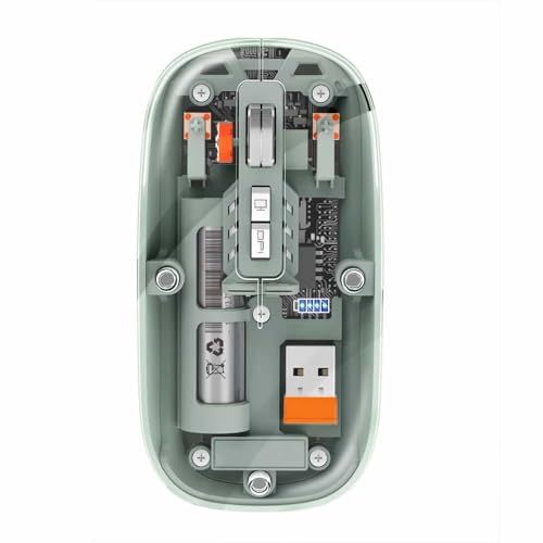 Combrite Mouse wireless trasparente, Bluetooth + 2,4 GHz Dual Mode, ricaricabile USB-C, design sottile ultra portatile, DPI regolabile, sottile e ultra portatile per laptop, PC, Mac (oliva)