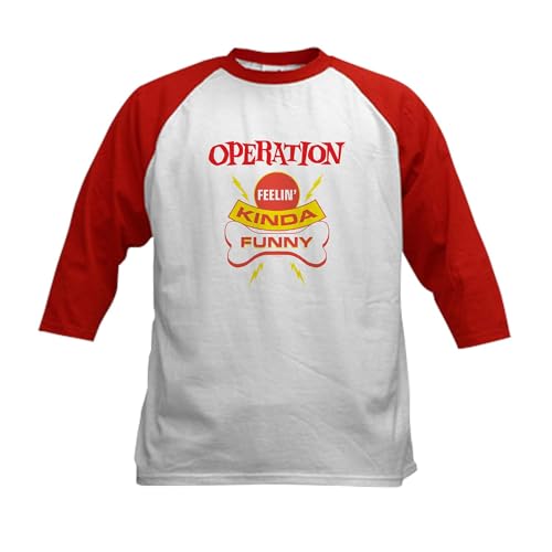 CafePress Operation Feelin Kinda Funny Kids Baseball T Shirt Kids Cotton Baseball Jersey, 3/4 Raglan Sleeve Shirt Red/White