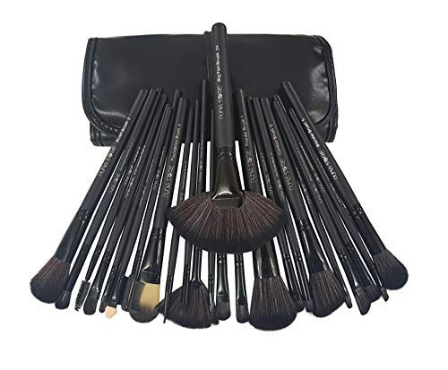 Puna Store 24 Piece Professional Synthetic Makeup Brush Set with Storage Pouch (Black). Cruelty Free Vegan Brushes Kabuki Foundation, Eye Shadow Blending, Face Pack Contouring, Highlighting