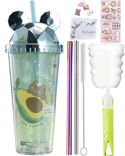 viva story Cat Travel Tumbler with Straw Chocolate Ice Drinking
