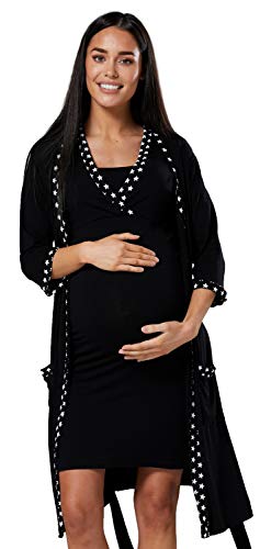 Happy Mama.Donna Premaman Allattamento Camicia da Notte/Pigiama/Accappatoio.003p (Vestaglia - Nero, IT 40, S)
