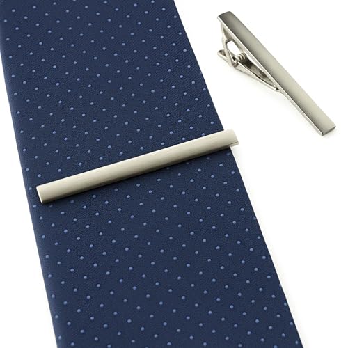Roctee Silver Tie Clips For Men, Business Men’s Tie Bars 2-Pack Ties Tacks Pins Necktie Pinch For Regular Normal Size Ties Set Accessories Jewelry Fashion Designs