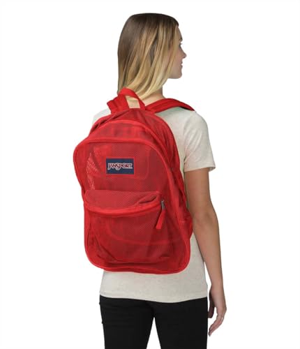 Image of JanSport Mesh Pack - See Through Backpack Ideal for Class, Work, Travel, or Beach Outings, Red Tape