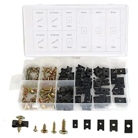 KINDPMA 170pcs U Clips Spire Clips Stainless Steel U Clips and Screw Kits with Storage Box Multiple Fender Fixing U Nuts U Clips for Cars Motorcycles Road Bikes Mountain Bikes Truck Cover