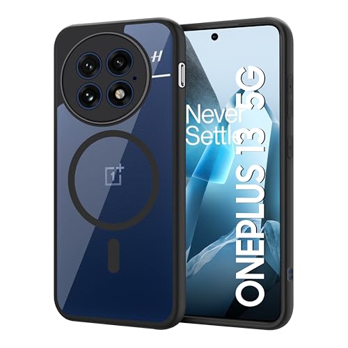Image of CEDO Backcover for OnePlus 13 (5G) | Compatible with Magsafe Wireless Charging | Camera Protection Shockproof Case | Magnetic Ring Lock Transparent Acrylic Clear Backcase (Black)