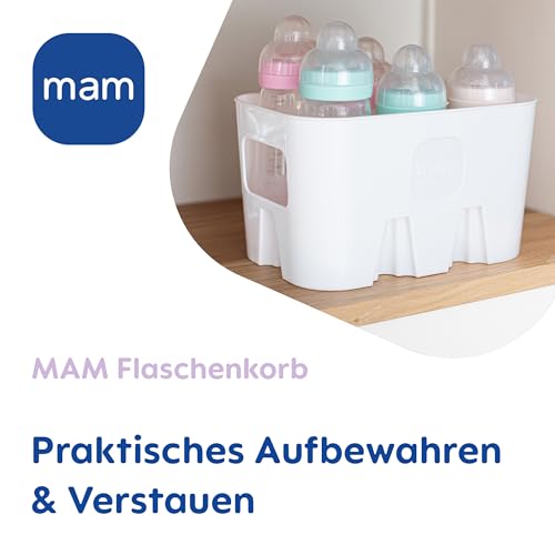 MAM Easy Start Anti-Colic Combi-Set, Babyflaschen Set mit 6 Flaschen gegen Koliken (2 x 130 ml, 160 ml, 260 ml) & Flaschenkorb, Babyausstattung ab der Geburt, beige