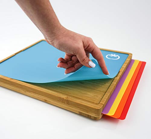 Bamboo Cutting Board with Flexible Mat Inserts - Easy to Clean - BPA Free/Antibacterial