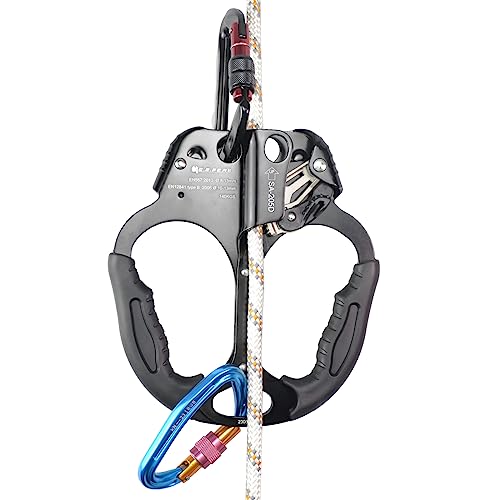 S.E.PEAK 140kg Double Handed Ascender, CE Certified Strong Rappelling Gear Equipment with Rubber Handle for Rock Climbing Tree Arborist, Climbing Rescue Caving, Mountaineering, 8~13MM Rope, 4kN,Black - Thumbnail 5