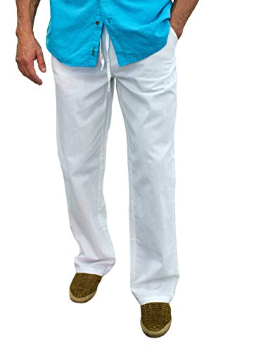 short fin Men's Drawstring Linen Pants W/Elastic Waist
