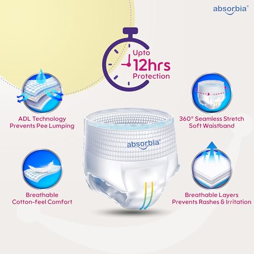 Image of Absorbia Baby Pant Diaper Medium (M) 7-11 Kg, 60s x Pack of 2 | Up to 12Hrs Protection | Cottony Soft Comfort for Sensitive Skin | Wetness Indicator | High Absorbancy | Wider pee distribution