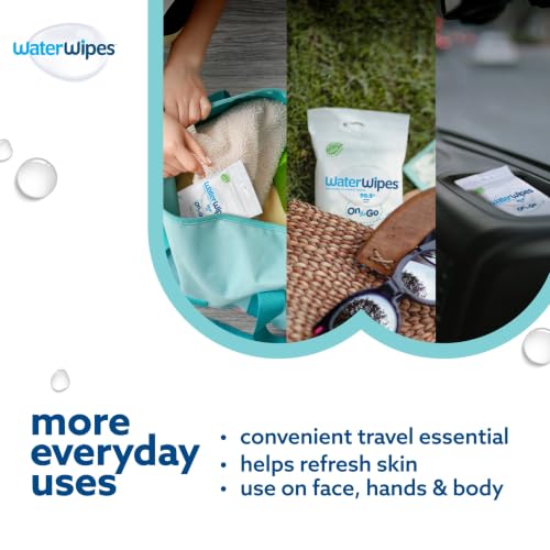 Image of WaterWipes Sensitive+ On The Go Wipes, 3-In-1 Cleans, Cares, Protects, 99.9% Water, Unscented & Hypoallergenic Wet Wipes, 224 Count (8 Packs)
