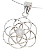 GURU SHOP Colgante de plata boho indio con colgante de plata flor de la vida, normal, Plata de ley, Sin piedra preciosa