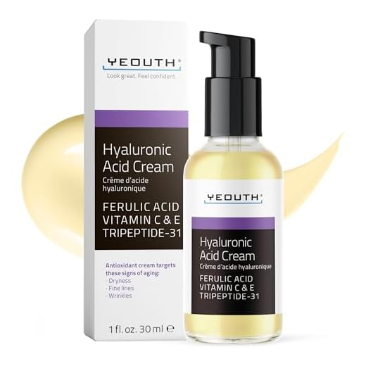 YEOUTH Hyaluronsyrakräm ansiktskräm, torr hud, anti-aging ansiktskräm, anti-rynk, porreducerare, jämn hy med C-vitamin, ferulasyra, tripeptid31
