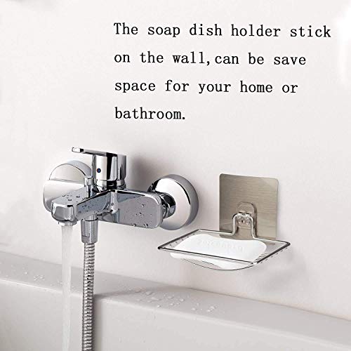 Image of Soap Dish Holder Self Adhesive Wall Mounted Soap Sponge Holder Stainless Steel Storage Saver Rack For Home Kitchen Bathroom Shower