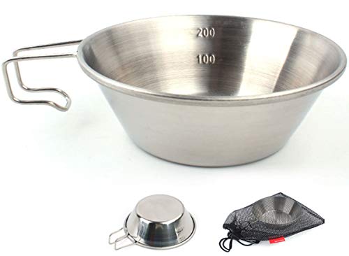 INOGIH Ciotola pieghevole in acciaio inox per campeggio – Outdoor Campers Bowls for Hiking Picnic BBQ (manico misto)