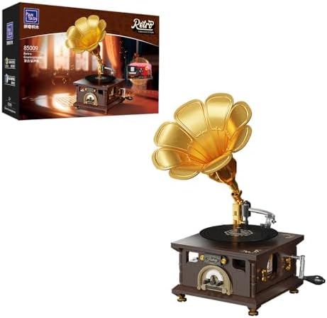 PANTASY Retro Phonograph Building Set, Gramophone Music Box Building Kit, Vintage Music Player Building-Bricks Set, Gramophone Construction Building Blocks Model Set
