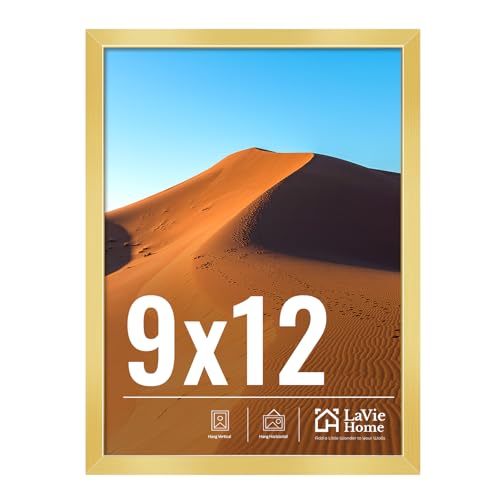 Image of LaVie Home 9x12 Picture Frame for Wall Display, 9x12 Gold Picture Frame with HD Plexiglas, 9 x 12 Poster Frame 1 Pack, Display Frame for Vertical or Horizontal, Classic Collection