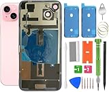 ALOCHSHOW 15 Plus Back Glass Replacement with Wireless Charging Flex Cable, Camera Frame All Parts for iPhone 15 Plus (6.7 Inch) Back Glass Replacement with Kit and Waterproof Tape (Pink)