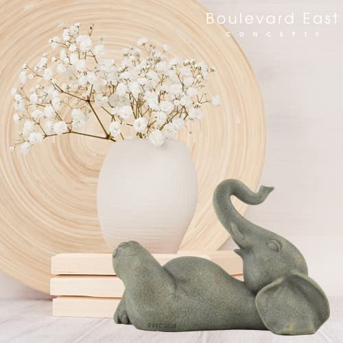 Boulevard East Concepts 11.5" Good Luck Elephant Lounging With Raised Trunk Statue Garden Sculpture - Good Luck Gifts, Zen Garden Decor, Garden Decorations, Patio Lawn Yard Decor (11.5 Inch) #TOP1