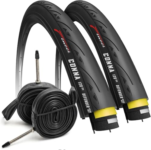 Fincci Road Bike 25-622 700x25c Tire with 700c Bike Tube Presta Valve - Foldable Kevlar 700c Bike Tire with 1 mm Nylon Puncture Resistant, 120 TPI - Accessories for Folding, Carbon, Racing, City Bikes