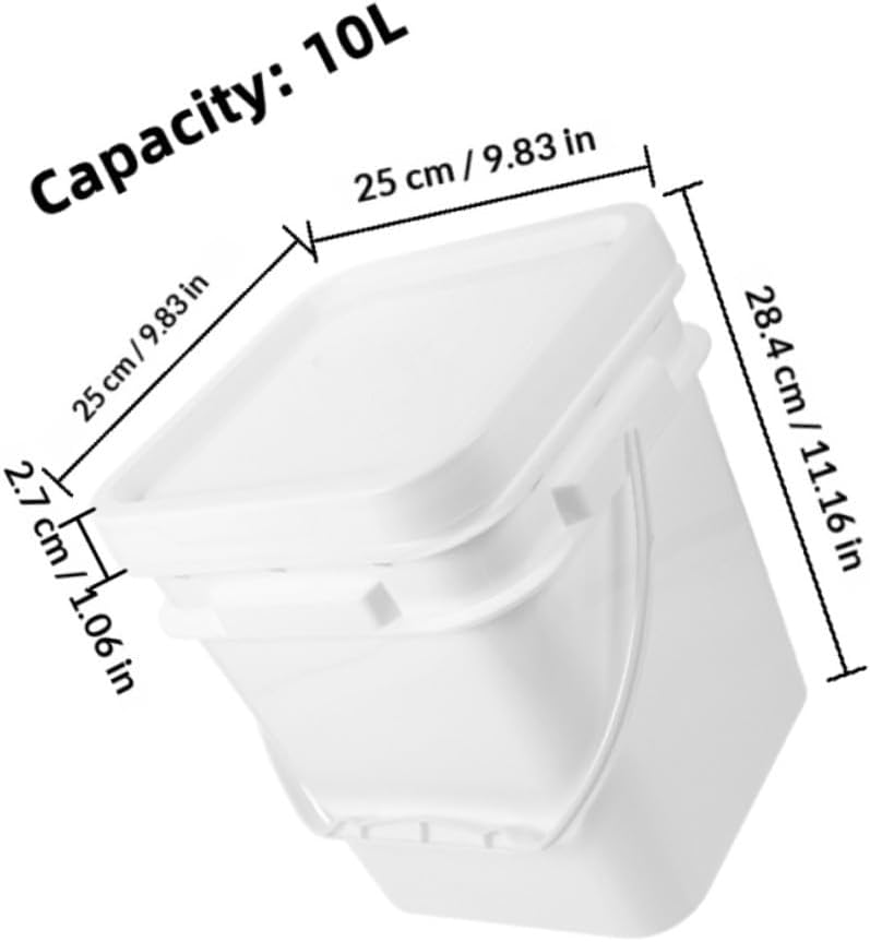 WOONEKY 2pcs 10l White Abs Paint Buckets with Lids and Handles, Square Wide Mouth Plastic Paint Storage Containers for Household and Industrial Use