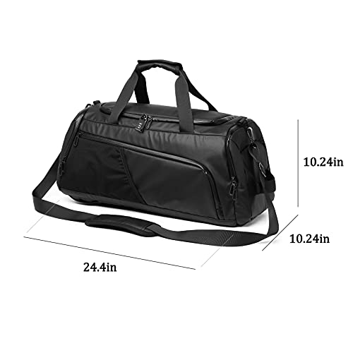 Gym Duffle Bag Waterproof Sports Duffel Bags Travel Weekender Bag for Men Women Overnight Bag with Shoes Compartment Black