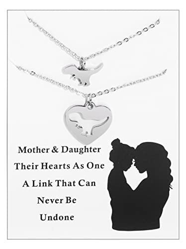 Ankiyabe Mother Daughter Necklack Set Matching Cutout Animal Heart Necklaces Mommy and Me Gift Mama Bear Saurus Necklace Mom Daughter Quote Necklace