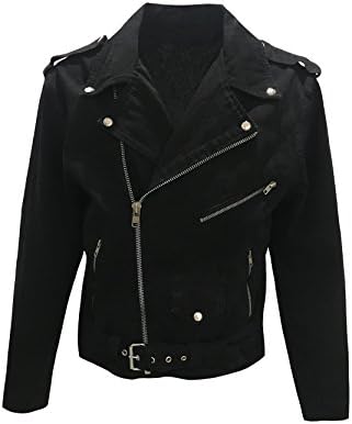Men's Classic Motorcycle Biker Jacket Black Denim Jean Jacket (XL)