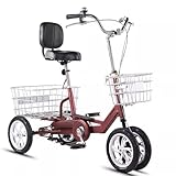 TBJEN Four-Wheeled Bicycle, Pedicab, Aluminum Alloy Senior Bicycles, Compact Adult Grocery-Run Vehicle 12inch red