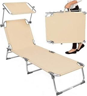 FWZJ Lettino Prendisole, Lettino Prendisole, Grande Sdraio reclinabile, 190 X 68 X 28 Cm, Portata 110 kg, con Parasole, Pieghevole, per Giardino, Balcone, Terrazza (Beige,)