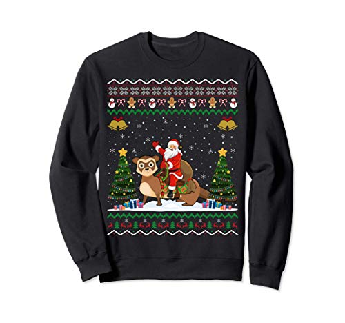 Otter Ugly Xmas Gift Santa Riding Otter Christmas Sweatshirt