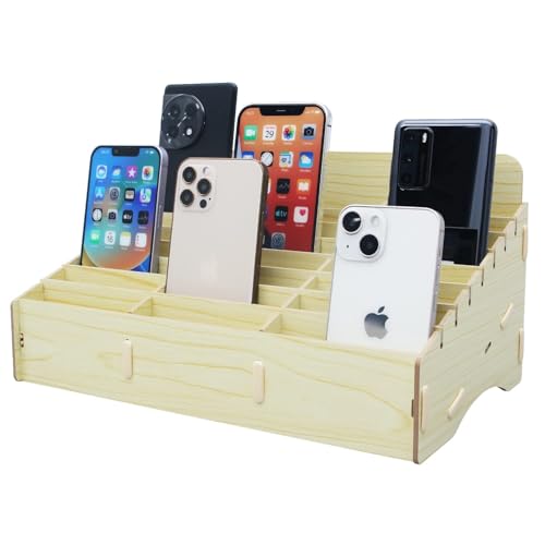 HengTianMei 24 Grids Cell Phone Holder Classroom Pocket Chart Organizer,Wooden Storage Box Phone Calculator Holder for Classroom Office School