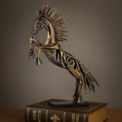 Estatua de Caballo de Metal en Pose de Salto, Decoración