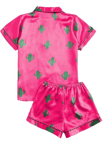Remidoo Women's Short Sleeve Button Down Satin 2 Piece Pajama Set Sleepwear2