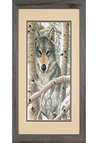 Image of Dimensions 'Wintry Wolf' Stamped Cross Stitch Kit, 9'' W x 14'' H Gray