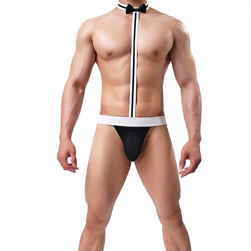 Men's Mankini bow tie Sling Briefs Sexy Cosplay Hollow Out Swimsuit Swimwear G-string SM Thong2
