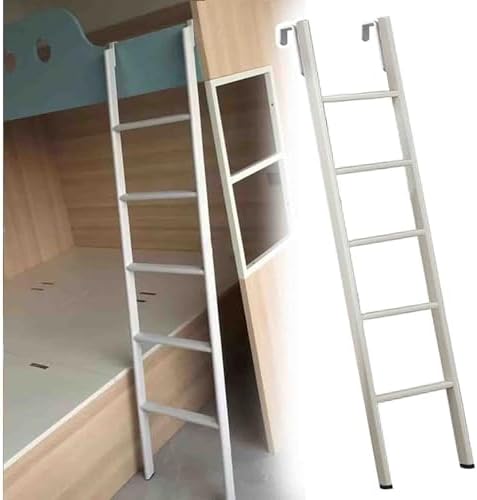 White Bunk Bed Ladder with 2 Hooks, Heavy-Duty 150kg/330lbs Capacity Loft Bed Ladder for Travel Trailers, 61 Inch Camper Bunk Bed Accessory