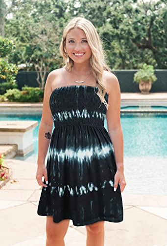 Image of Summer Dress for Women Beach Boho Strapless Cover Ups Off Shoulder Floral Sundresses