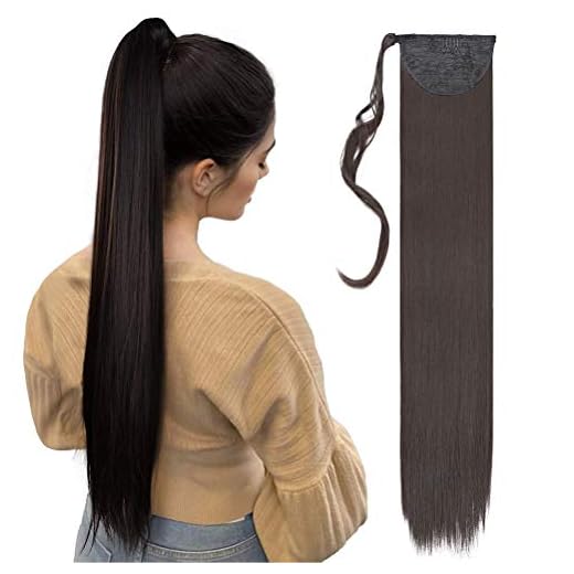 80cm Extension de Cheveux de Queue de Cheval Lisses Droit Raide Cordon de Serrage Naturel Synthétique Longue Postiche Ponytail Hair Extension Marron foncé