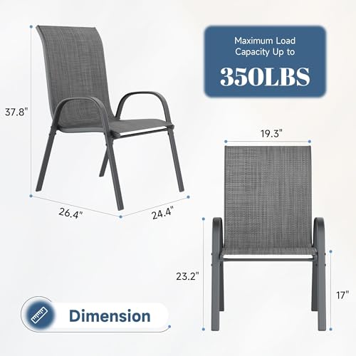 Image of Amopatio Patio Chairs Set of 6, Outdoor Stackable Dining Chairs for All Weather, Breathable Garden Outdoor Furniture for Backyard Deck(Dark Grey)