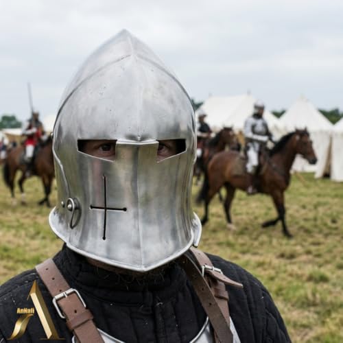 Image of AnNafi Barbuta Helmet | Viking Battle Knight Helmet Armour | Medieval Visored Barbute Helm for Cosplay | Wearable (Silver)