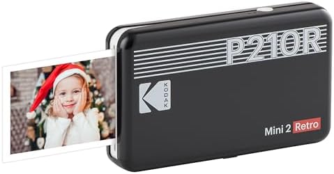 KODAK Mini 2 Retro 4PASS Portable Photo Printer (2.1x3.4 inches) + 8 Sheets, Black