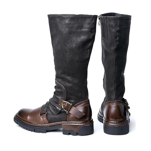 ADMLZQQ Men's Knee High Knight Boots Leather Cosplay Boots Equestrian Riding Tall Boots Side Zipper Motorcycle Combat Boots4