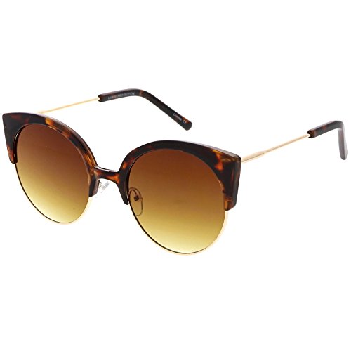 zeroUV - Women's Half Frame Ultra Slim Arms Round Flat Lens Cat Eye Sunglasses 53mm2