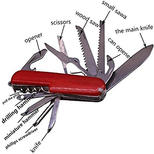 Image of Multi Tool Keychain (14 in 1) - Red, 14 in 1 Swiss Multi Tool 14 Function Multi Utility Swiss Knife (Red)
