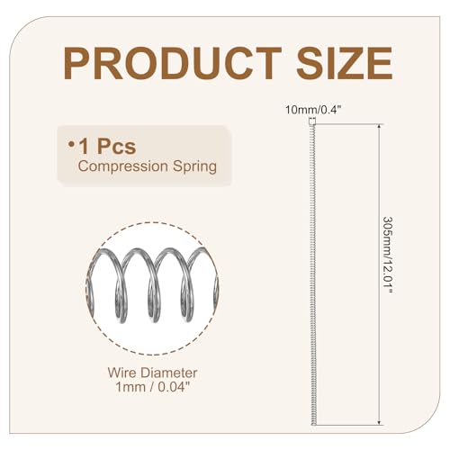 QUARKZMAN 304 Edelstahl Druckfeder 1 mm Drahtdurch. 10 mm Außendurch. 305 mm Länge Silber Spiralfeder Metall Federn Set, Mechanische Druckfedern für Geräte Ersatz Reparatur