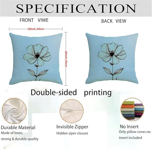 Housse de coussin 75x75 cm en lin imperméable vintage bleu lot de 2 - 5