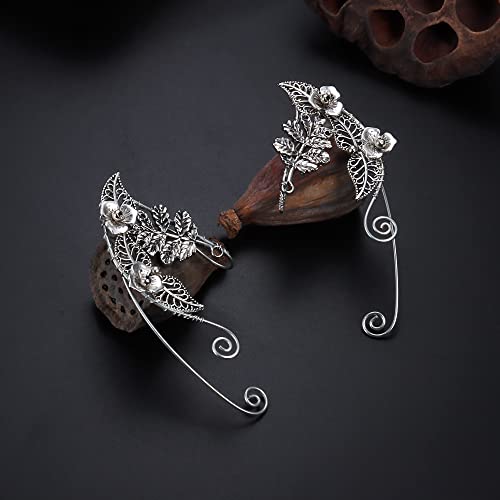 Sailimue Elf Ear Cuffs Handmade Clip-On Earrings Handcraft Hollowed Leaf Pearl Beads Wing Tassel Filigree Elf Ear Jewelry For Fantasy Fairy Ears Elven Cuff Wrap Earrings Halloween Cosplay Costum #TOP2
