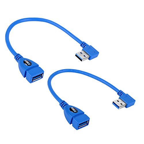 UCEC Short SuperSpeed USB 3.0 Male to Female Extension Cable, 90 Degree Adapter Connection, Left and Right Angle - Blue(Pack of 2)