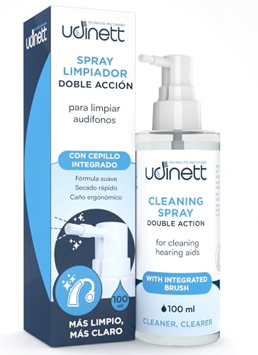 Spray Limpiador y Cuidado para Audífonos 100ml con Cepillo Integrado Udinett Sanitizante para Auriculares Bluetooth Fórmula Delicada Elimina el Cerumen y la Suciedad Efecto Inmediato